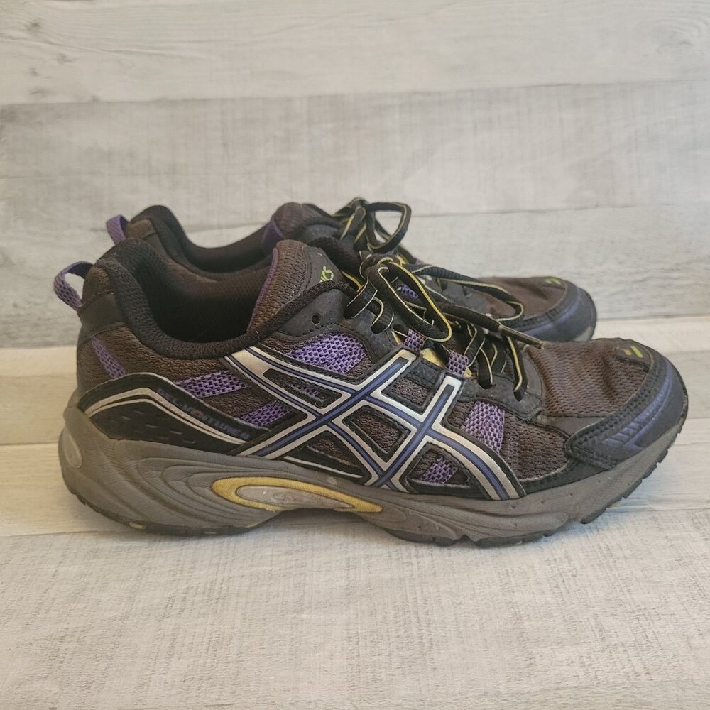 Asics Womens Gel Trail Running Shoes Size 8 Purple & Black With Yellow Accents